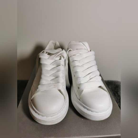 Alexander McQueen Shoes - Alexander McQueen White Leather Sneakers